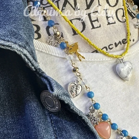 White howlite Maxamillion charms beaded layered necklace maximalist